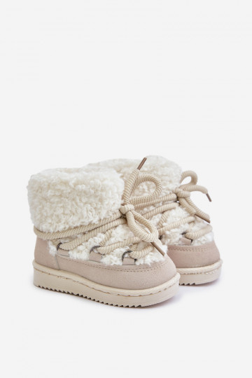 Children's Warm Lace-up Snow Boots Asija Beige 2