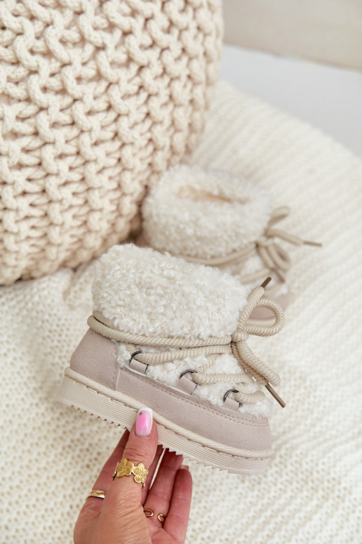 Children's Warm Lace-up Snow Boots Asija Beige
