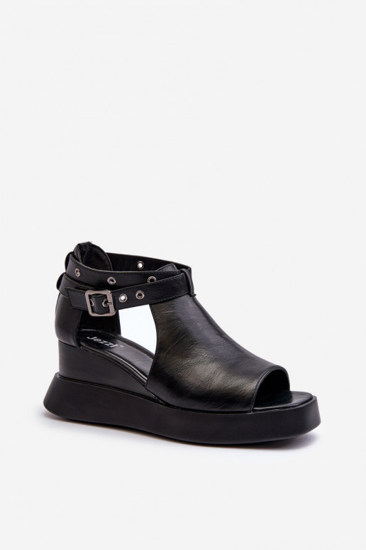 Women's Platform and Wedge Sandals in Black Eco Leather Hloeli