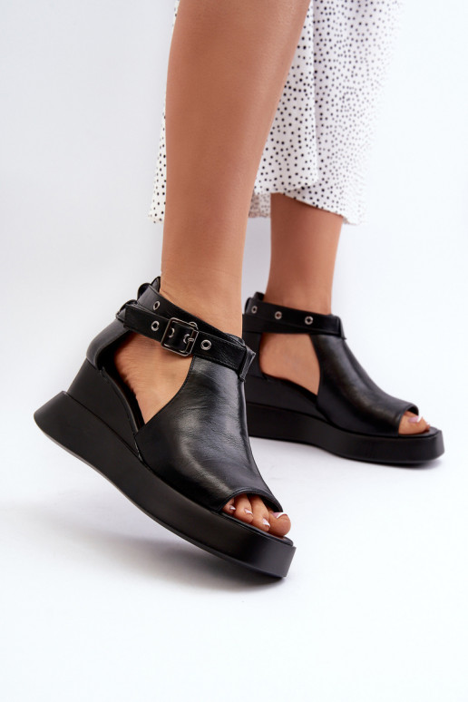 Women's Platform and Wedge Sandals in Black Eco Leather Hloeli