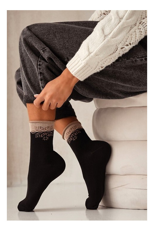 Women's Christmas Socks Half Frotte UNIQUE No Pressure Star Black