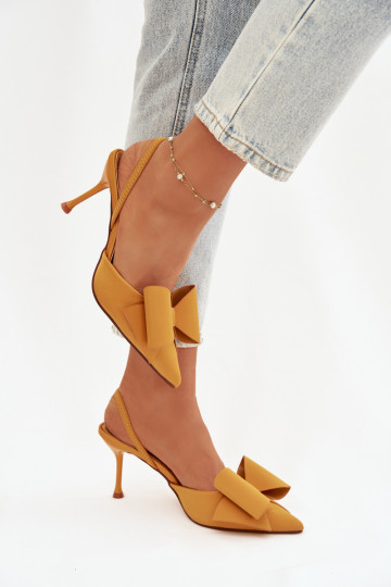 Stiletto Heels with Open Hells and Bow Yellow Eklevia