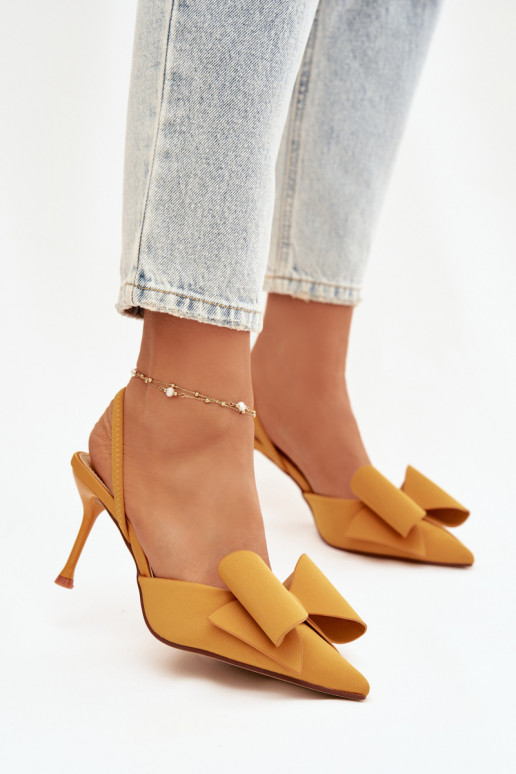 Stiletto Heels with Open Hells and Bow Yellow Eklevia