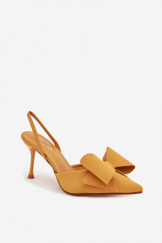 Stiletto Heels with Open Hells and Bow Yellow Eklevia