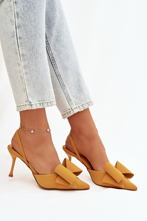 Stiletto Heels with Open Hells and Bow Yellow Eklevia