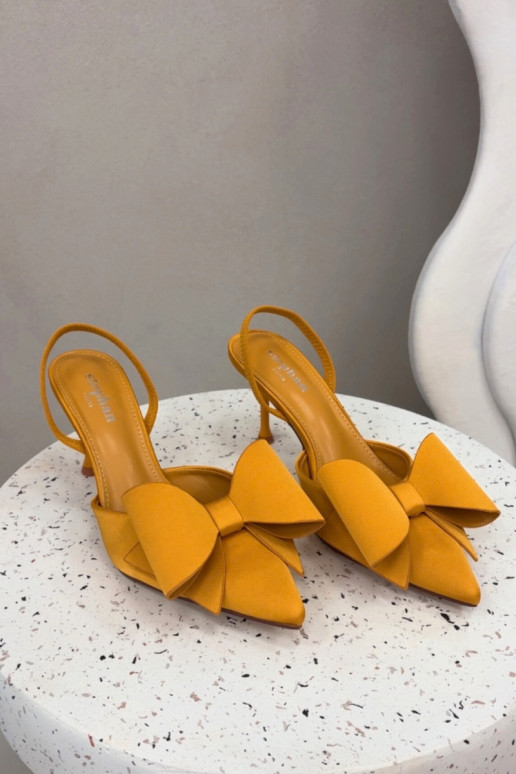 Stiletto Heels with Open Hells and Bow Yellow Eklevia