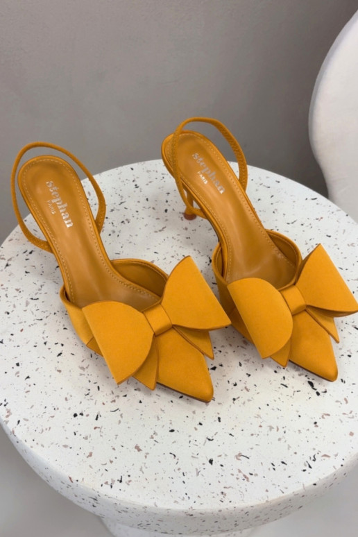 Stiletto Heels with Open Hells and Bow Yellow Eklevia