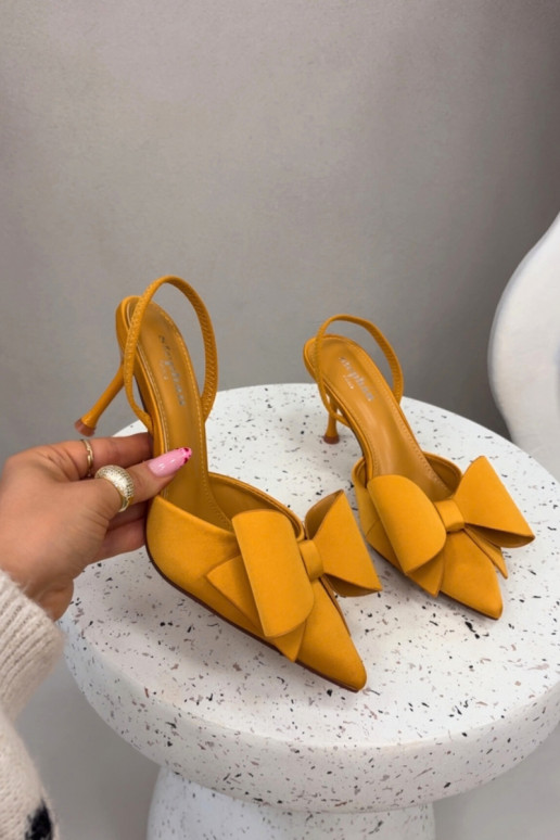 Stiletto Heels with Open Hells and Bow Yellow Eklevia
