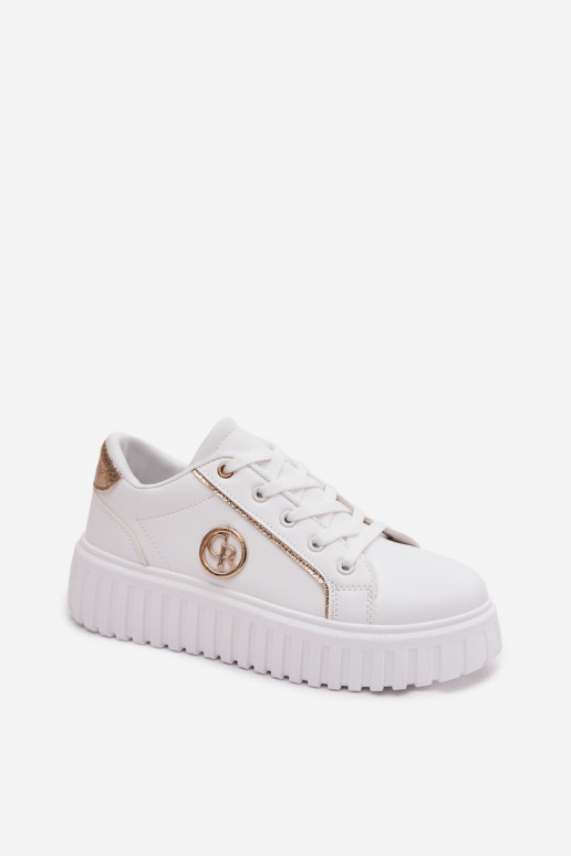 Sneakersy Damskie Na PlatformiewithOzdobnym Detalem Białe Iselora