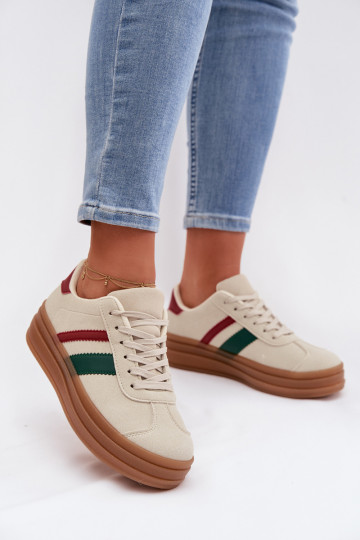 Sneakersy Damskie Na Platformie Beżowe Janivelle 2