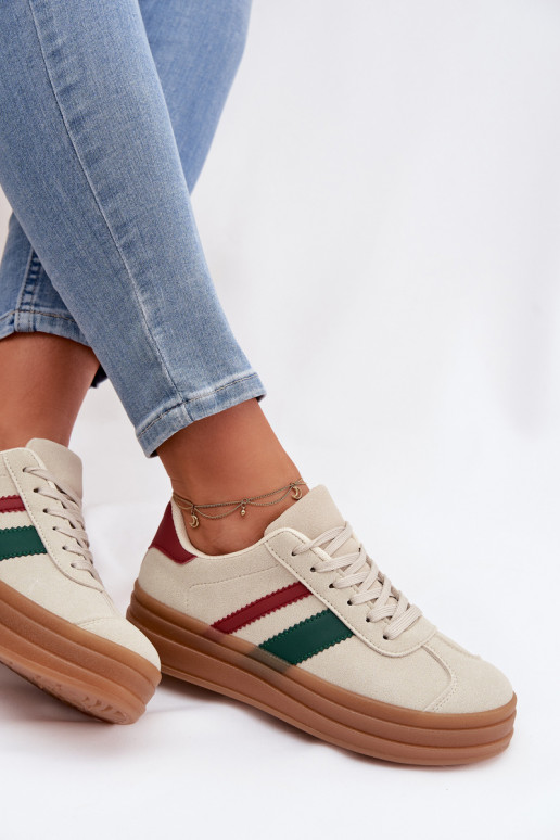 Sneakersy Damskie Na Platformie Beżowe Janivelle