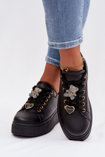 Women's Platform Sneakers With Buckles Bear Heart Black Selorissa 2