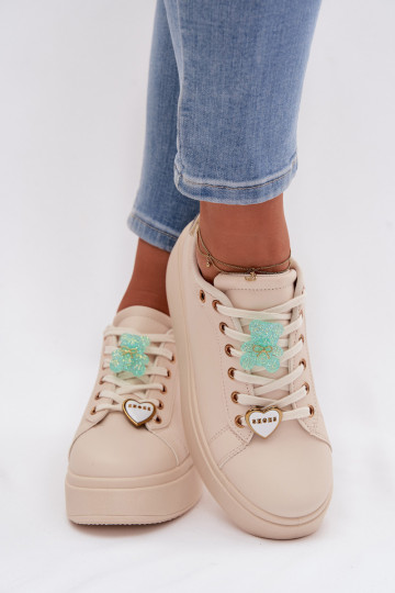 Women's Platform Sneakers With Pins Bear Heart Beige Selorissa 2