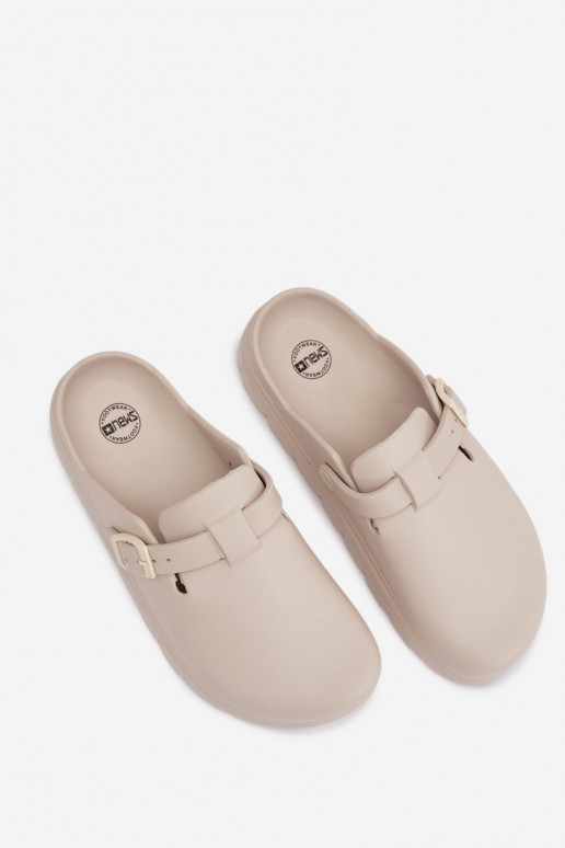 Women's Foam Slides With Strap and Buckle Beige Larinie
