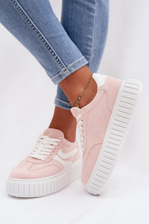 Women's Platform Sneakers With Eco Suede Pink Cadrina