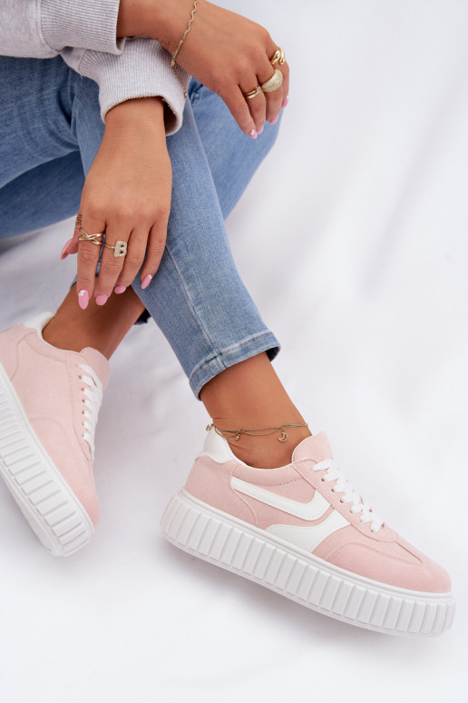 Women's Platform Sneakers With Eco Suede Pink Cadrina