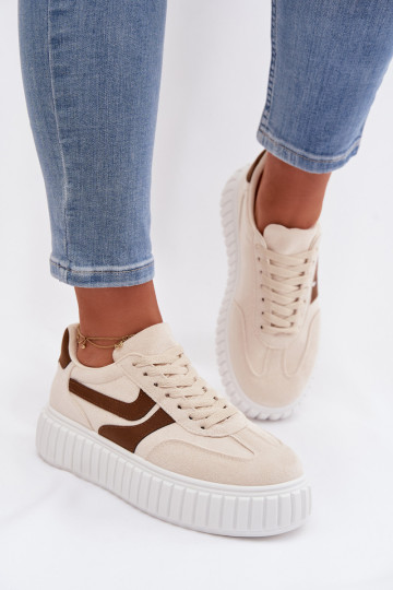 Women's Platform Sneakers With Eco Suede Beige Cadrina