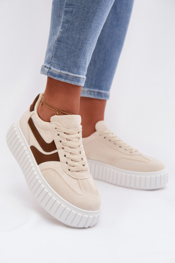 Women's Platform Sneakers With Eco Suede Beige Cadrina 2