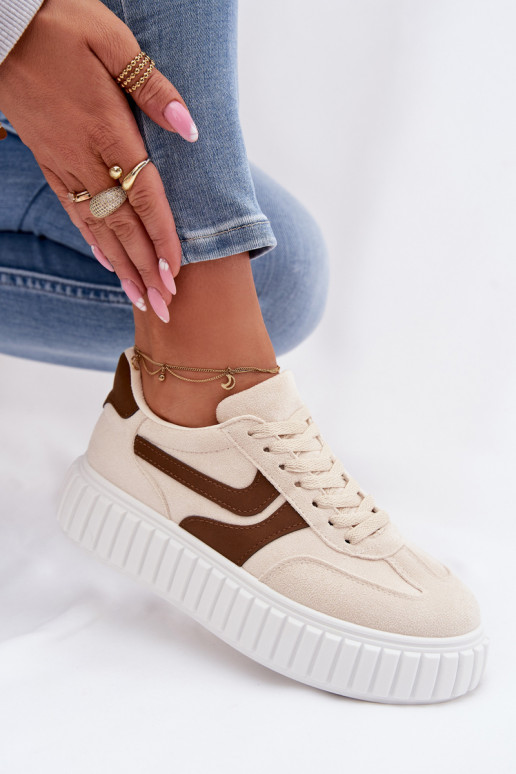 Women's Platform Sneakers With Eco Suede Beige Cadrina
