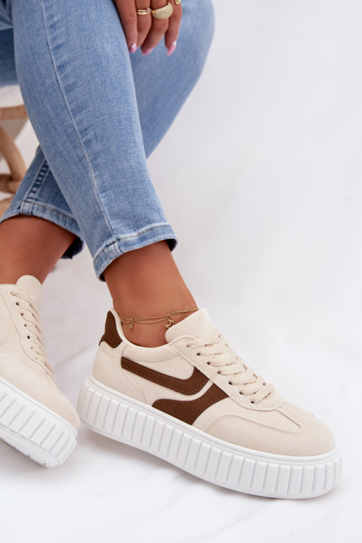 Women's Platform Sneakers With Eco Suede Beige Cadrina