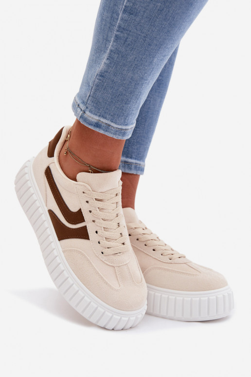 Women's Platform Sneakers With Eco Suede Beige Cadrina