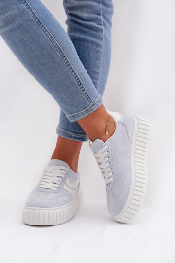 Women's Platform Sneakers With Eco Suede Blue Cadrina
