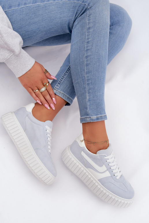 Women's Platform Sneakers With Eco Suede Blue Cadrina