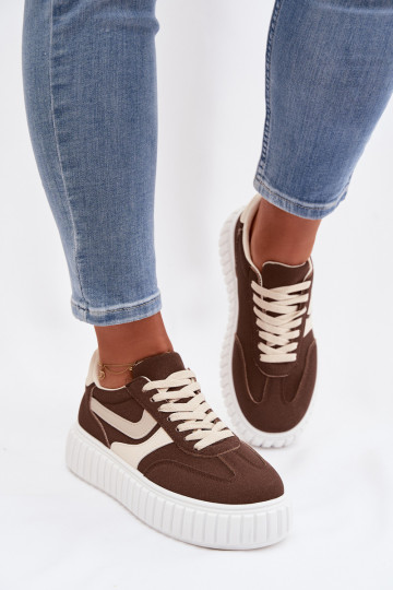 Women's Platform Sneakers with Eco Suede Brown Cadrina