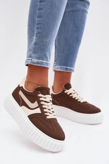 Women's Platform Sneakers with Eco Suede Brown Cadrina 2