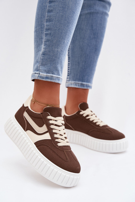 Women's Platform Sneakers with Eco Suede Brown Cadrina