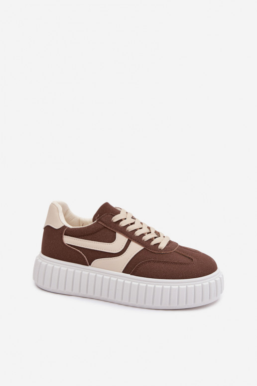 Women's Platform Sneakers with Eco Suede Brown Cadrina