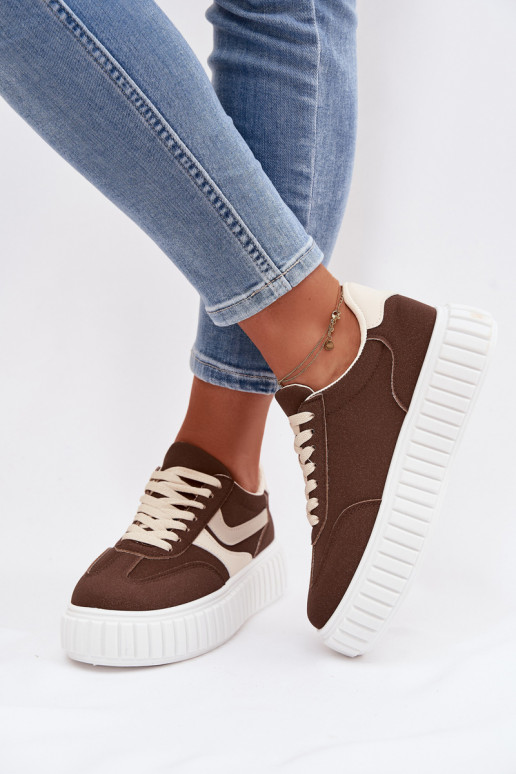Women's Platform Sneakers with Eco Suede Brown Cadrina