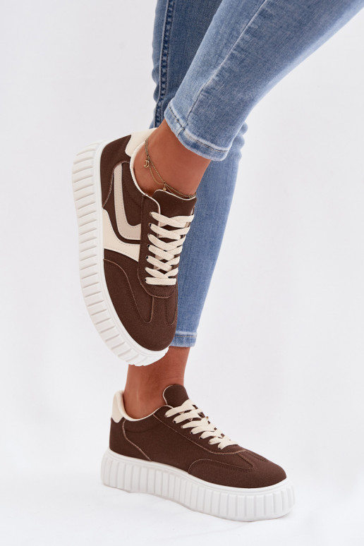 Women's Platform Sneakers with Eco Suede Brown Cadrina