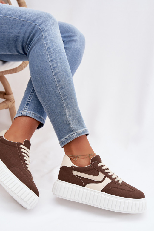Women's Platform Sneakers with Eco Suede Brown Cadrina