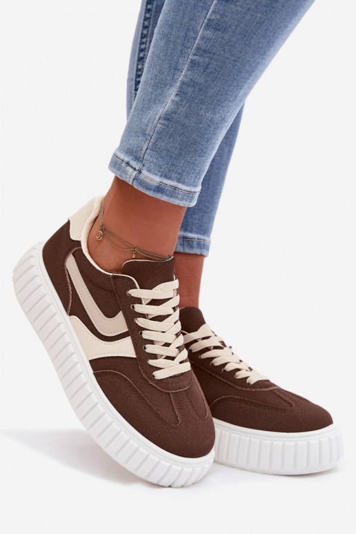 Women's Platform Sneakers with Eco Suede Brown Cadrina