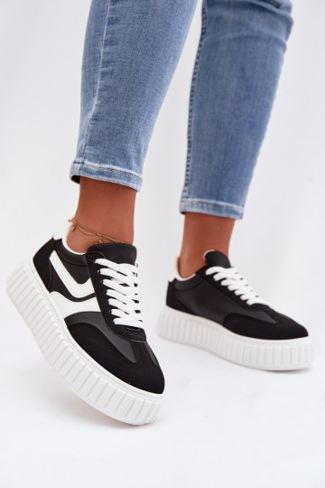 Sneakersy Damskie Na PlatformiewithEko Zamszu Czarne Cadrina 2