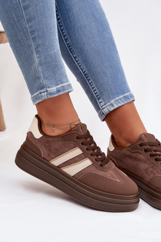 Sneakersy Damskie Na Platformie Brązowe Galleria