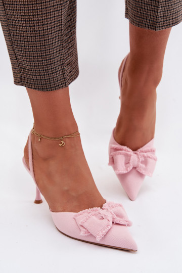 Women's High Heel Sandals With Bow Pink Hestia