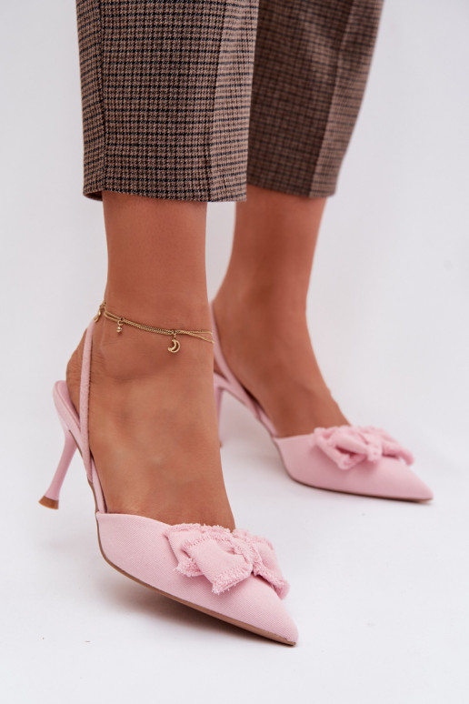 Women's High Heel Sandals With Bow Pink Hestia