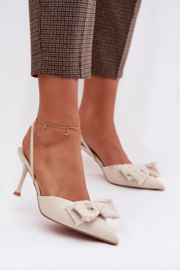Women's High Heel Sandals With Bow Light Beige Hestia
