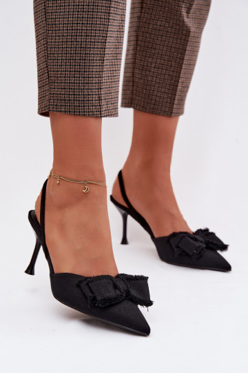 Women's High Heel Sandals With Bow Black Hestia
