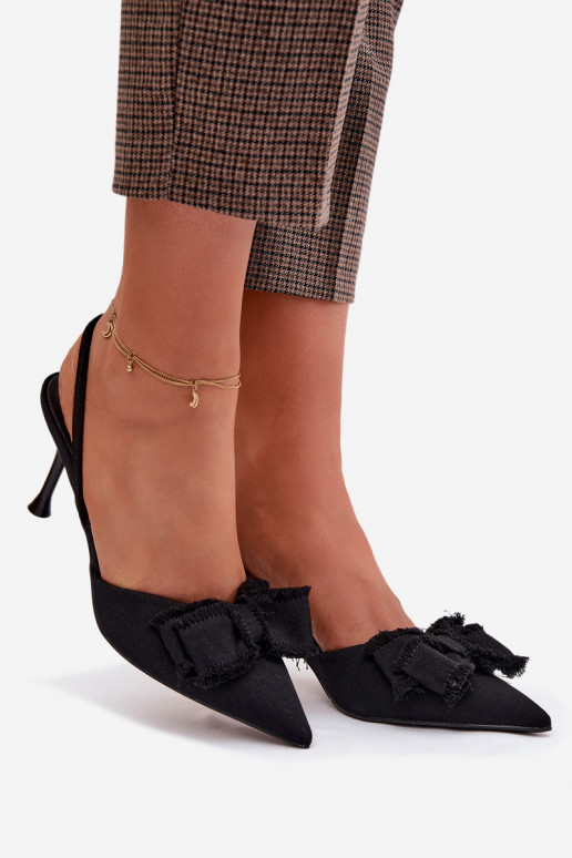 Women's High Heel Sandals With Bow Black Hestia