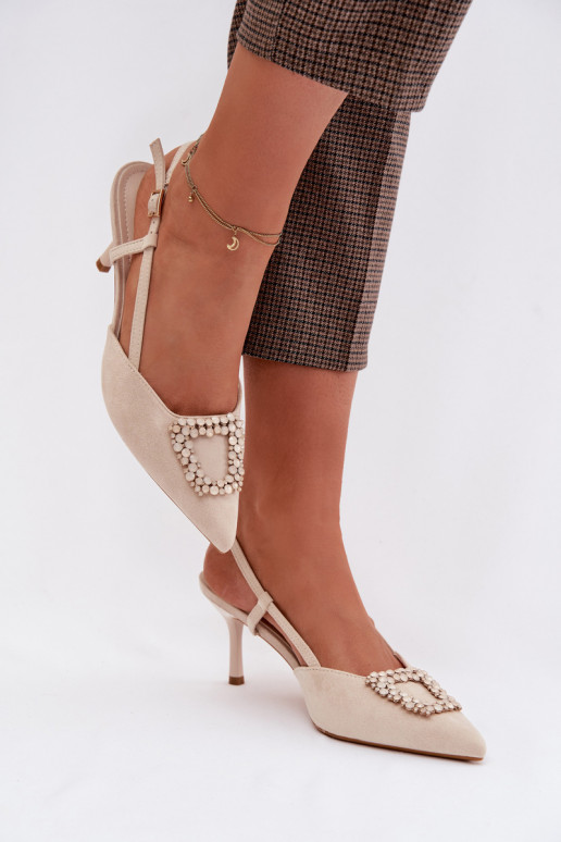Women's High Heel Sandals With Decoration Light Beige Ismeria