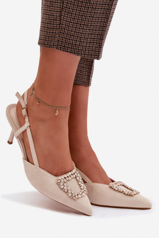Women's High Heel Sandals With Decoration Light Beige Ismeria