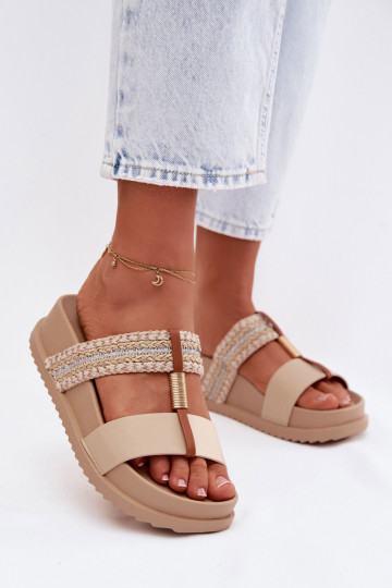 Women's Platform Sandals With Straps And Gold Detail Beige Tahlia