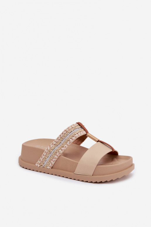 Women's Platform Sandals With Straps And Gold Detail Beige Tahlia