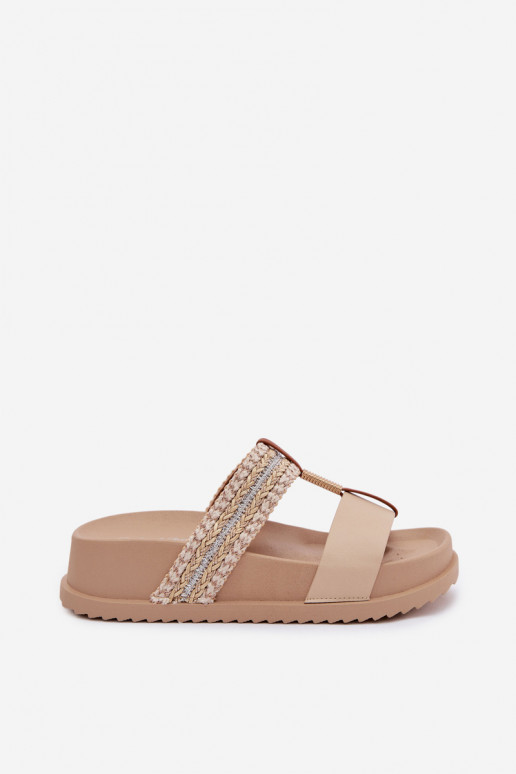 Women's Platform Sandals With Straps And Gold Detail Beige Tahlia