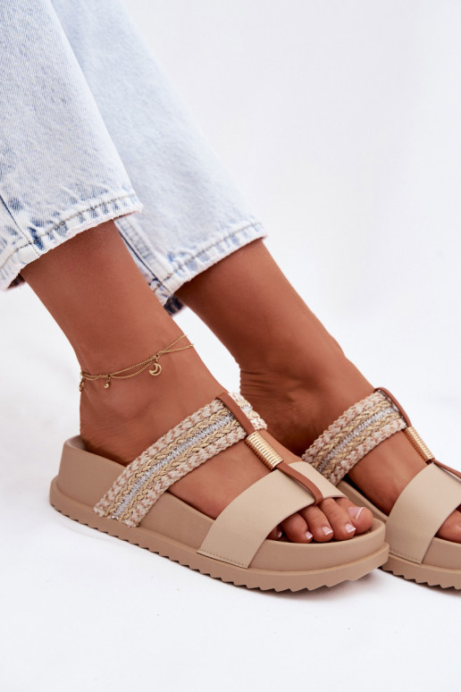 Women's Platform Sandals With Straps And Gold Detail Beige Tahlia