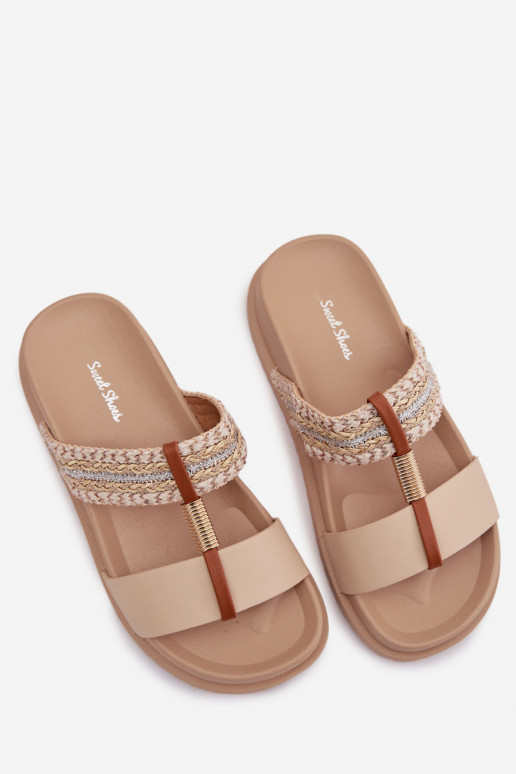 Women's Platform Sandals With Straps And Gold Detail Beige Tahlia