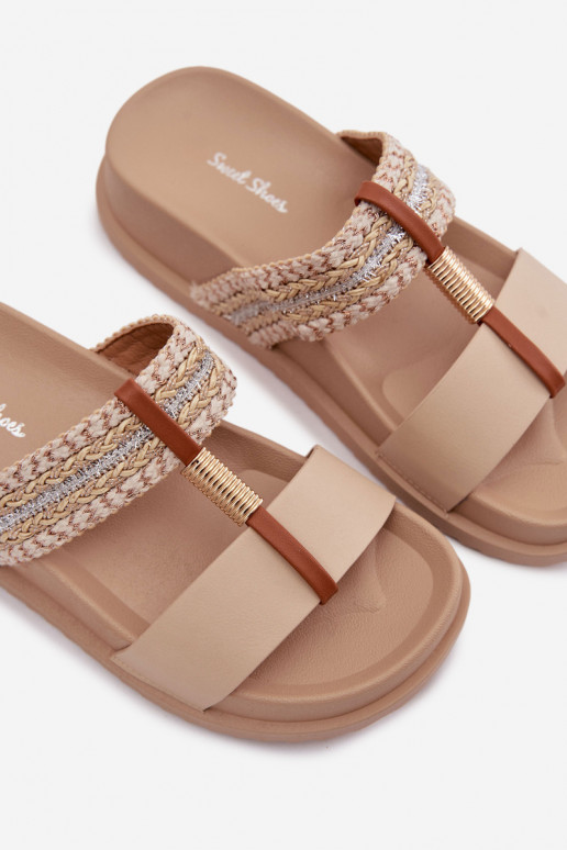 Women's Platform Sandals With Straps And Gold Detail Beige Tahlia